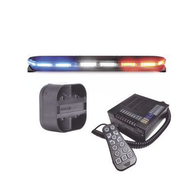 Kit de Sirena, Bocina y Torreta de 47″, Serie 16 con 300 LEDs, Dual Color, Frente: Rojo/Blanco, Azul/Blanco, Trasero: Rojo/Ámbar, Azul/Ámbar