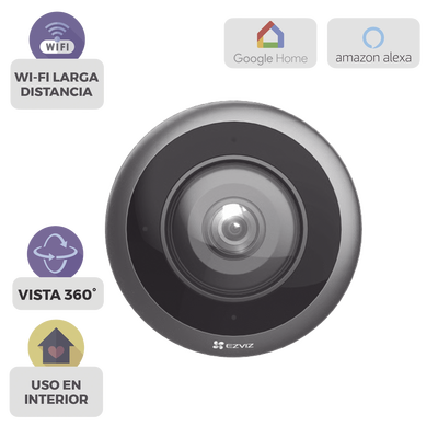 Cámara WiFi Panorámica Fisheye 360° / Resolución 3K+ / Visión Nocturna IR 10m / Detección IA Humana / Doble Banda 2.4-5GHz / Audio Bidireccional / Almacenamiento MicroSD 512GB / H.265