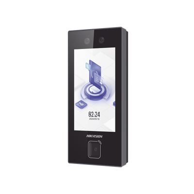 Terminal Facial Min Moe con LECTOR DE QRs FISICO Ultra Rápido  y Tarjetas MIFARE / 3000 Rostros / Pantalla 4.5″ / Administrable en la Nube con HikConnect Teams  / Exterior IP65  / PoE / WiFi / HIK-IA / SIP Estandar