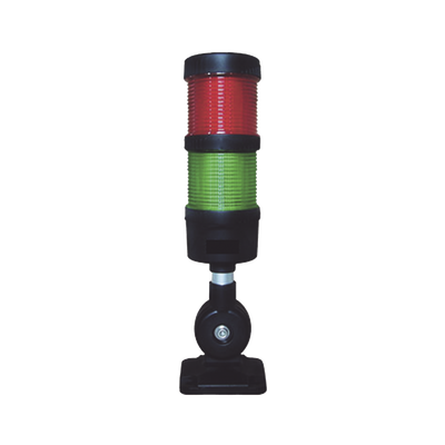 Torre LED Indicadora de estado de 2 niveles color Rojo y Verde, con Buzzer integrado a 85 dB, a 110-240 VCA con Montaje incluido de 60 mm de diámetro