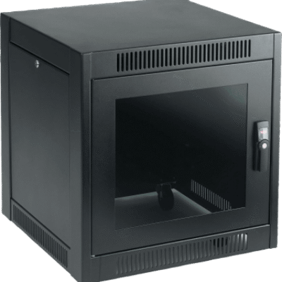 Gabinete SOHO para Oficinas Pequeñas y Home Office, 700 x 600 x 900 mm, Acero Negro, 11U, Ruedas, Sistema de Enfriamiento Pasivo, Puertas con Cerradura, Paneles Laterales Extraíbles