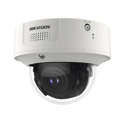 Domo IP 4 Megapixel / Lente Mot. 2.8 – 12 mm / 40 mts IR EXIR / IP67 / IK10 / H.265+ / Conteo de Personas por Detección de Rostro (Base de Datos) / WDR 140 dB / DeepinView / 2 Micrófonos Integrados