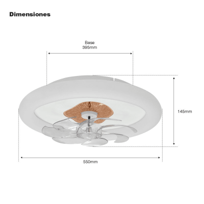 Ventilador de Techo con Luminario LED de 110 V CA 50/60 Hz /  88 W / 3 Tonos de Luz (6500 – 4 000 – 2 700 K) / Diámetro 500 mm / 6 Velocidades / Dimeable.