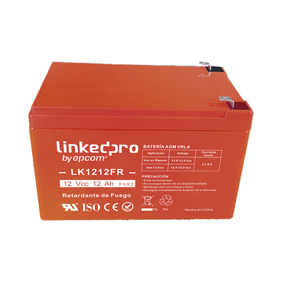 Batería de respaldo 12 V   | 12 Ah  |  AGM | Certificada UL94-V0 Retardante a la Flama  | Especial para Seguridad Electrónica | UPS  | Sistemas de Emergencia | Vida útil 5 años | Terminales F1  + Adaptador F2