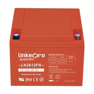 Batería de respaldo 12 V|  26 Ah | AGM | Certificada UL94-V0 Retardante a la Flama | Especial para Seguridad Electrónica | UPS | Sistemas de Emergencia | Vida útil 5 años | Terminales T1