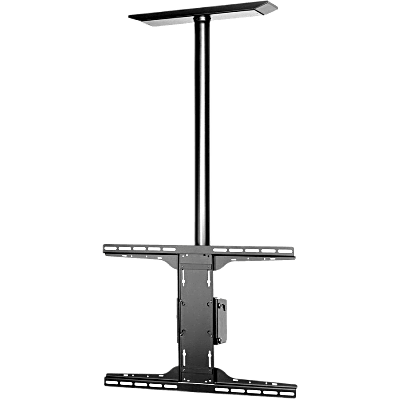 Soporte de techo universal para Pantallas de 32″ a 90″ / Capacidad de Carga 68.2 kg / Patrón de Montaje hasta 600 x 400 mm / Columna de Aluminio de 36″ / Inclinación Ajustable -5° a 20°