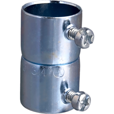 Conple 1/2″ ( 13mm) para Tubo Pared Delgada (EMT) / Con tornillo tipo americano / Galvanizado / Etiqueta Verde.
