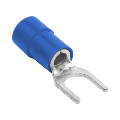 Terminal tipo horquilla ( espada ) aislada / 18 – 14 AWG / Azúl / Paquete de 25 piezas.
