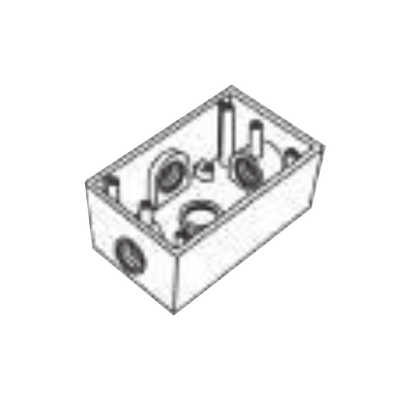 Caja Condulet FS de 1″ (25.4 mm) con cuatro bocas a prueba de intemperie.