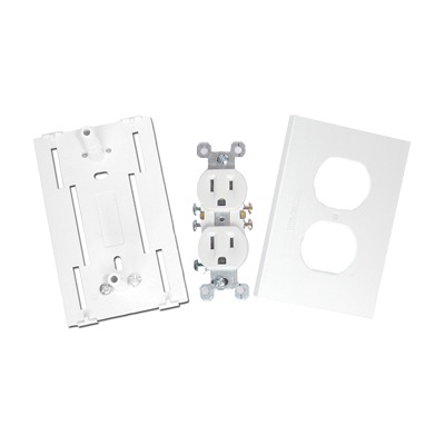 Contacto eléctrico doble, soporte y tapa color blanco de PVC auto extinguible,  para canaleta TEK100 (5591-10200)