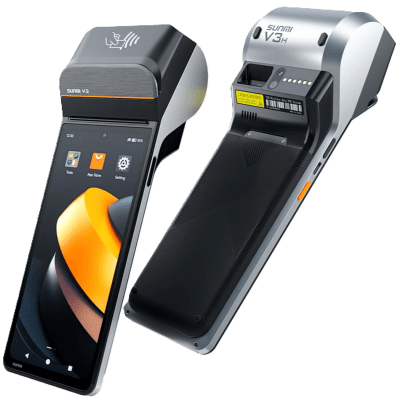Terminal Móvil Inteligente SUNMI V3 / Pantalla HD+ 6.75″ / Procesador Qualcomm Hexa-Core / Impresora Térmica 58 mm / NFC SoftPOS / 3GB RAM + 32GB Almacenamiento / Android 13 / 4G LTE / Wi-Fi Dual Band /
