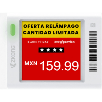 Etiqueta Electrónica de Estantería ESL 1.5″ / Pantalla EPD Gráfica Matriz de Puntos 152×152 píxeles / 4 Colores (Negro Blanco Rojo Amarillo) / BLE 5.0 con Encriptación AES-128 / Autonomía 3 Años con 4