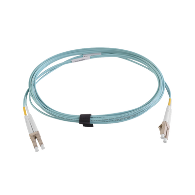 Jumper de Fibra Óptica Multimodo 50/125 XGLO OM4, LC-LC Duplex, OFNR, Color Aqua, 10 Metros (32.81 Pies)