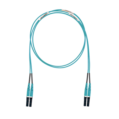 Jumper de Fibra Optica Multimodo 50/125 OM3, LC-LC Duplex, LSZH (Cero Halógenos), Color Aqua, 3 Metros (9.84 Pies)