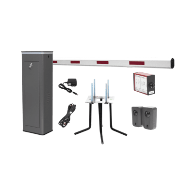 Kit COMPLETO Barrera Derecha XBF Con Corona LED / Brazo de 3M / Incluye Sensor de Masa, Transformador, Lazo Magnético, Ancla, Fotoceldas y 2 Controles Inalámbricos