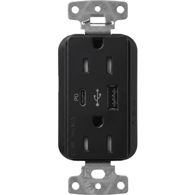 Receptáculo USB Lutron / 15 A 125 V~ / Tipo A+C / Power Delivery 55 W / Tamper Resistant / Claro Satin Midnight