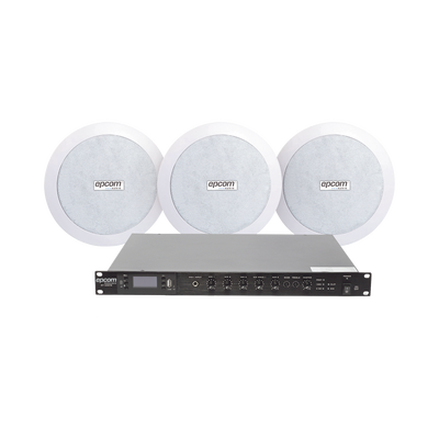 KIT de Amplificador de 120W para Rack SF120DTB | 3 Altavoces de Plafón de 5.5in SF-206P | 3.75 – 30W | Sistema 70/100V