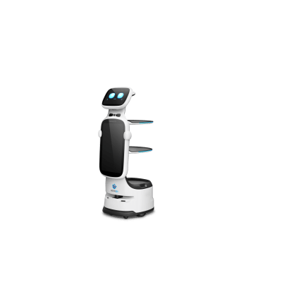Robot de Servicio Dinerbot T11 / Navegación en Pasillos 49 cm (19.3 in) / 5 Sensores Visión Estereoscópica / VSLAM / IA Recogida Autónoma / Pantalla 18.5″ / Chasis 6 Ruedas