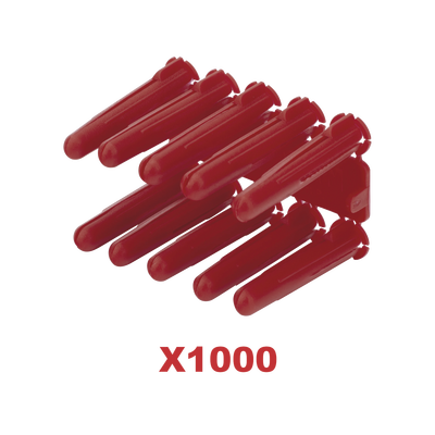 Taquete de 1/4 plástico paquete de 1000 piezas para fijar objetos con tornillo en muros y techos de concreto o superficies sólidas, compatible con tornillo TH10X de 10 x 1 1/2″ (1103-14000)