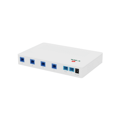 Splitter Activo 1×4 para Alimentación de 4 Dispositivos POF, 1 Puerto de cascadeo para continuidad, puertos SC/UPC
