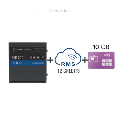 Router Teltonika LTE/4G RUT200 + 12 creditos RMS + SIM de YOBI de 10GB por Mes durante un año de servicio (solo datos)