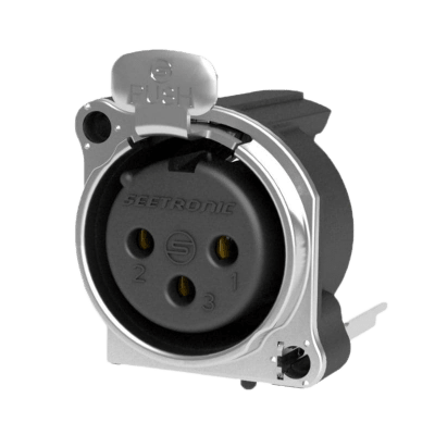 Conector XLR Hembra de 3 Polos | Montaje Vertical para Placa de Pared | Brida Metálica