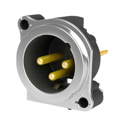 Conector XLR Macho de 3 Polos | Montaje Vertical para placa de pared | Brida de Montaje Metálica