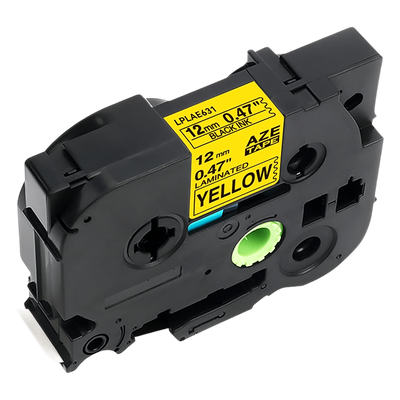Cartucho de Etiquetas Laminadas / 12 mm (1/2″) / Negro sobre Amarillo / 8 m (26.2 ft) / Alta Visibilidad para Cables / Compatible Brother 12 mm