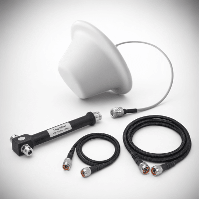 Kit de Antena Omnidireccional tipo Domo y Divisor de Potencia de 2 salidas / Jumpers Coaxiales de 3 y 15 m con conectores N macho